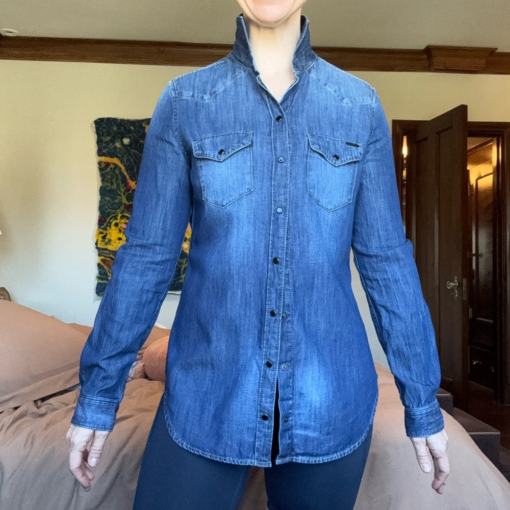 Diesel Timeless Denim Button Down Shirt Western Snap Blue Size S - Picture 9 of 11